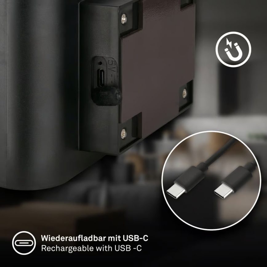 Briloner 3878015 - Applique murale LED rechargeable avec détecteur de mouvement et capteur crépusculaire CHAT LED/3W/5V 2000 mAh noire