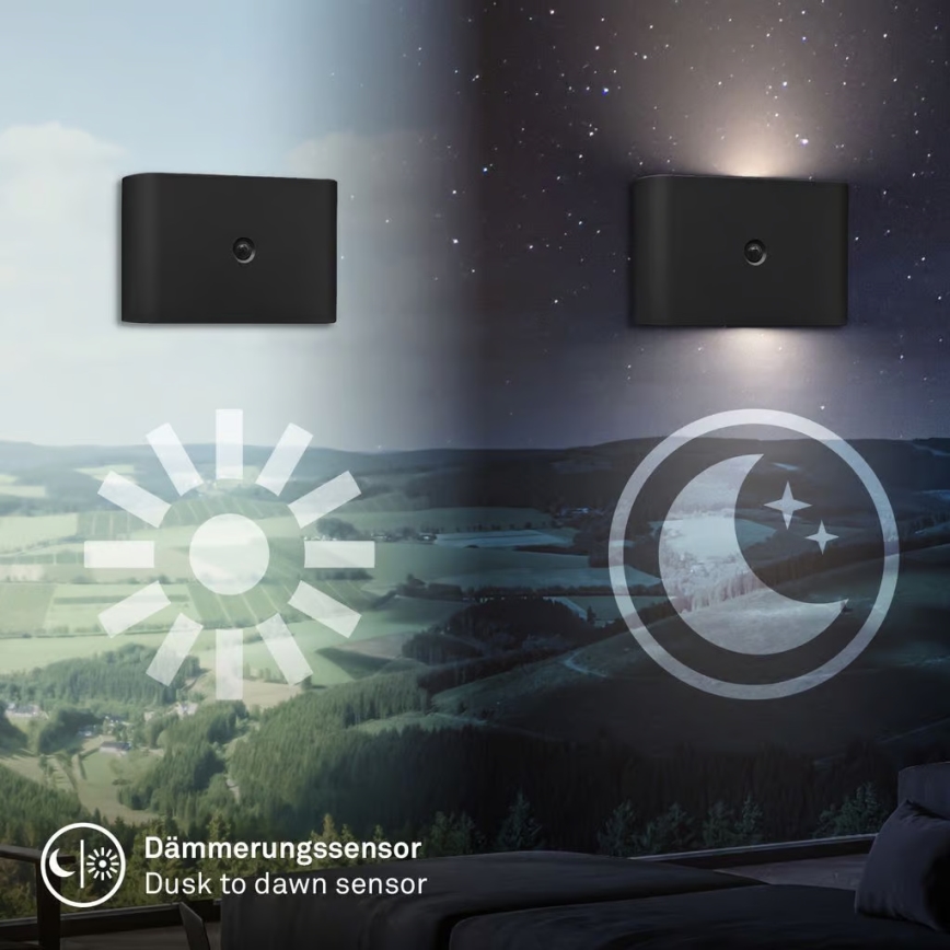 Briloner 3878015 - Applique murale LED rechargeable avec détecteur de mouvement et capteur crépusculaire CHAT LED/3W/5V 2000 mAh noire