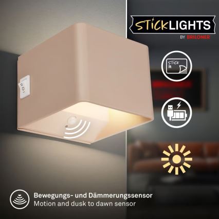 Briloner 3879011 - Applique murale LED rechargeable avec capteur de mouvement et détecteur crépusculaire BORRA LED/1,5W/5V 3600 mAh beige