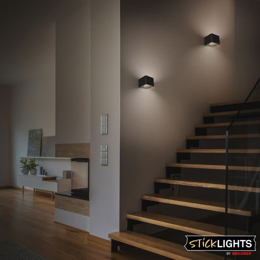 Briloner 3879015 - Applique murale LED rechargeable avec capteur de mouvement et capteur crépusculaire BORRA LED/1,5W/5V 3600 mAh noir