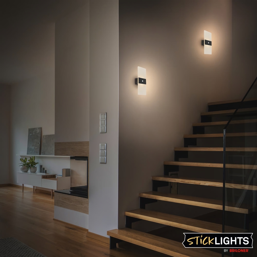 Briloner 3888015 - Applique murale LED rechargeable avec détecteurs de mouvement et de crépuscule AURA LED/2,5W/5V 1800 mAh noire