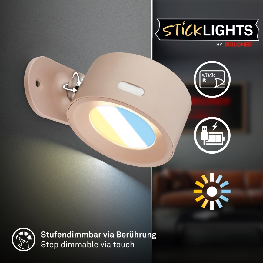 Briloner 3896011 - Applique murale LED rechargeable à intensité réglable TARI LED/1,6W/5V 1500 mAh beige