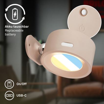 Briloner 3896011 - Applique murale LED rechargeable à intensité réglable TARI LED/1,6W/5V 1500 mAh beige