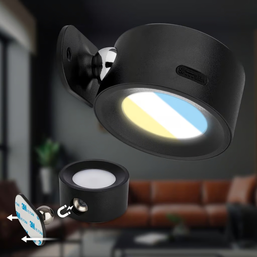Briloner 3896015 - Applique murale LED rechargeable TARI, dimmable, 1,6 W / 5 V, 1500 mAh, noir