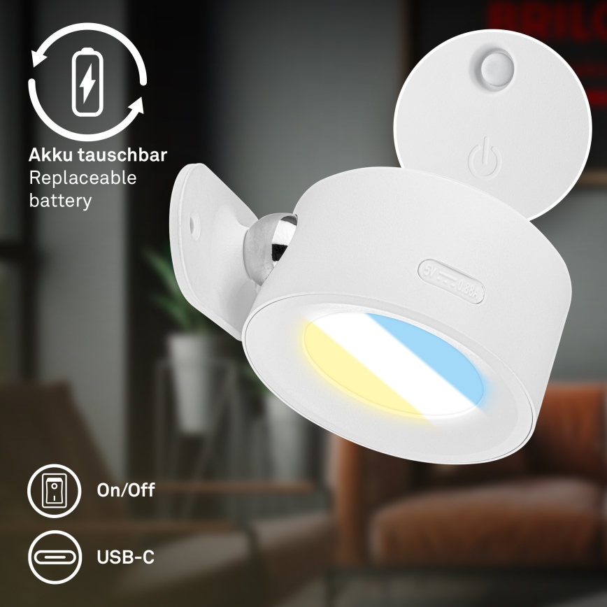 Briloner 3896016 - Applique murale rechargeable LED dimmable TARI LED/1,6W/5V 1500 mAh blanche