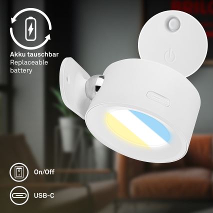 Briloner 3896016 - Applique murale LED rechargeable et dimmable TARI LED/1,6W/5V 1500 mAh, blanche