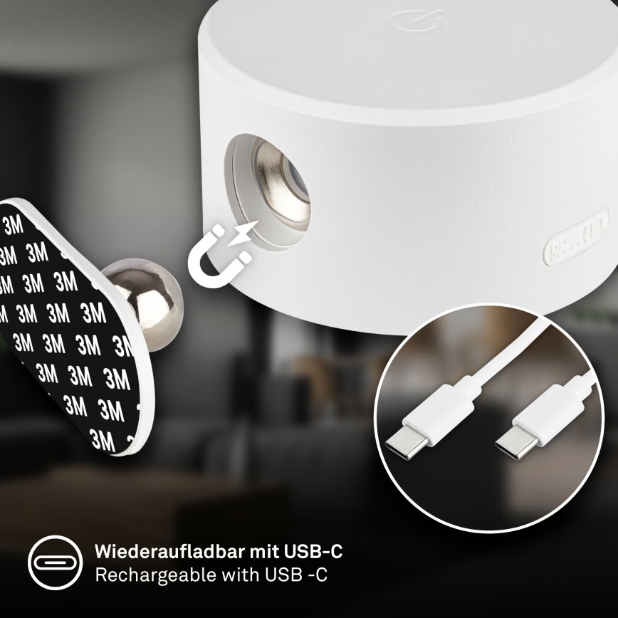 Briloner 3896016 - Applique murale LED rechargeable et dimmable TARI LED/1,6W/5V 1500 mAh, blanche