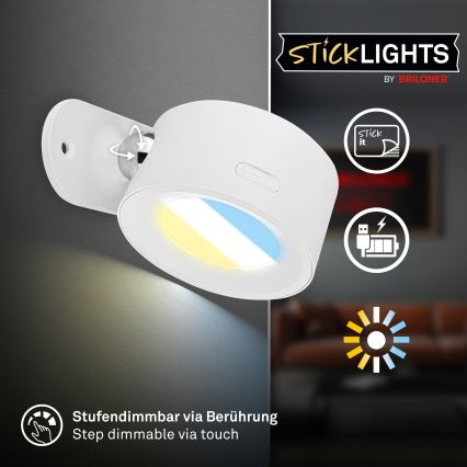 Briloner 3896016 - Applique murale LED rechargeable et dimmable TARI LED/1,6W/5V 1500 mAh, blanche