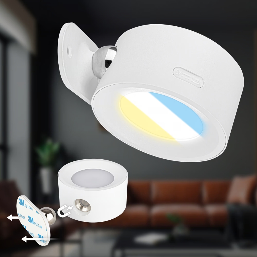 Briloner 3896016 - Applique murale LED rechargeable et dimmable TARI LED/1,6W/5V 1500 mAh, blanche