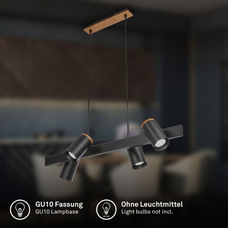 Briloner 4059045 - Suspension sur câble ERA 4xGU10/10W/230V noire