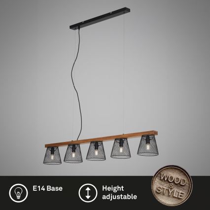 Briloner 4077-055 - Suspension sur câble WOOD & STYLE 5xE14/25W/230V en hévéa