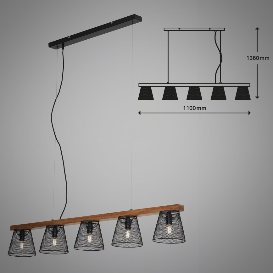 Briloner 4077-055 - Suspension sur câble WOOD & STYLE 5xE14/25W/230V en hévéa