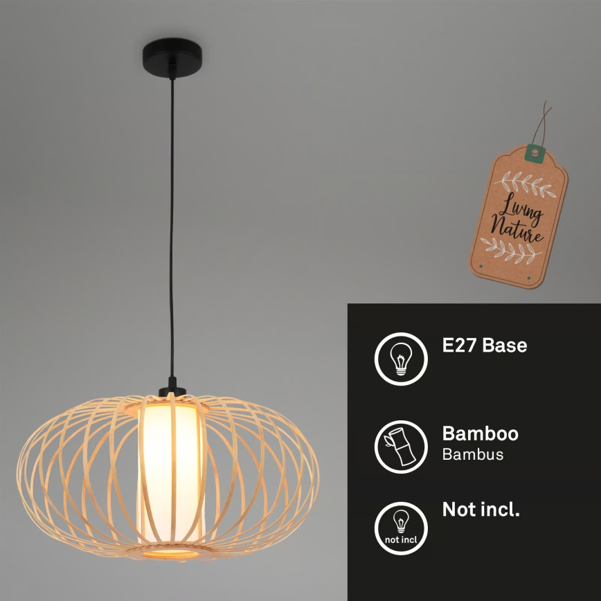 Briloner 4759011 - Suspension sur câble 1xE27/10W/230V noir/bambou