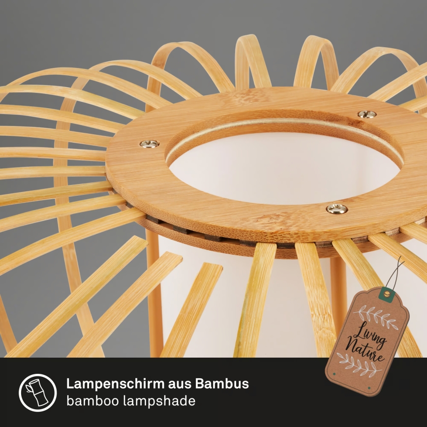 Briloner 4759011 - Suspension sur câble 1xE27/10W/230V noir/bambou