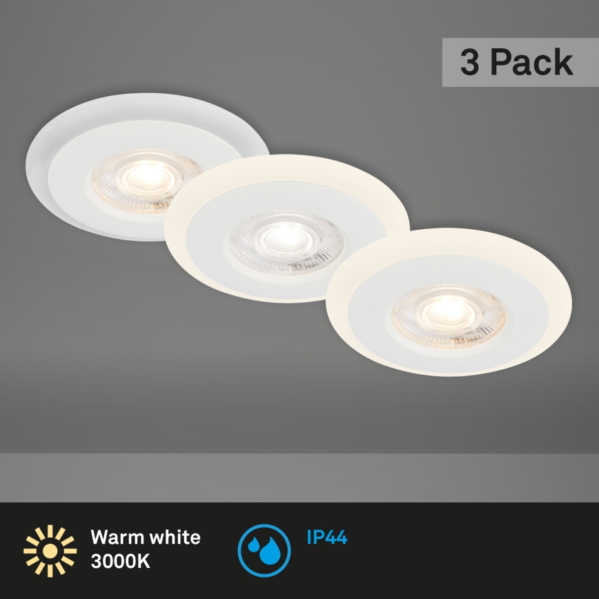 Briloner 7039036 - Lot de 3 spots LED encastrés pour salle de bains LED/5W/230V IP44 blanc