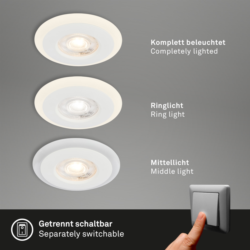 Briloner 7039036 - Lot de 3 spots LED encastrés pour salle de bains LED/5W/230V IP44 blanc