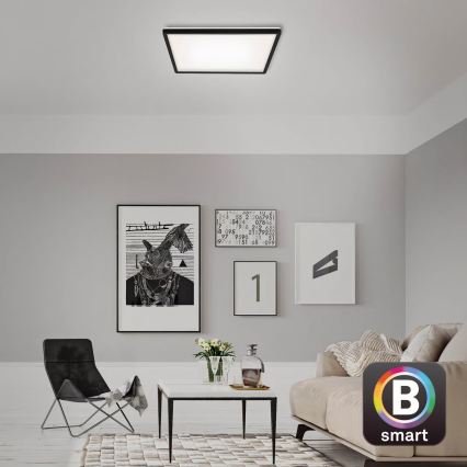 Briloner 7060-015 - Panneau SLIM LED dimmable, 22W, 230V, 2700-6500K, 42x42 cm, noir, Wi-Fi Tuya + télécommande