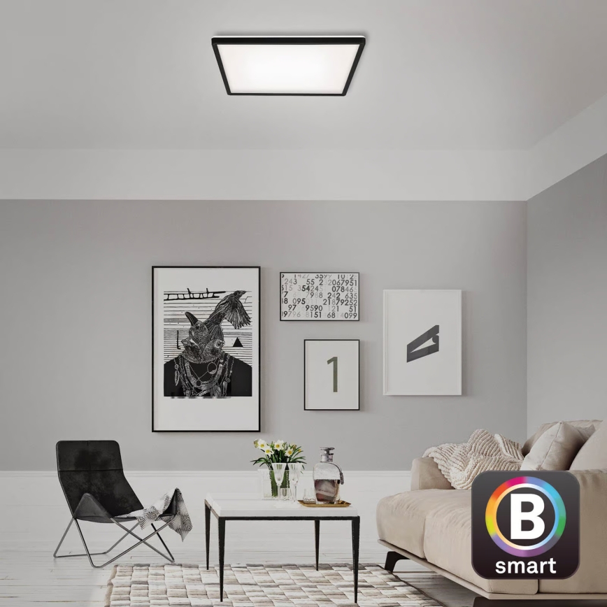 Briloner 7060-015 - Panneau SLIM LED dimmable, 22W, 230V, 2700-6500K, 42x42 cm, noir, Wi-Fi Tuya + télécommande
