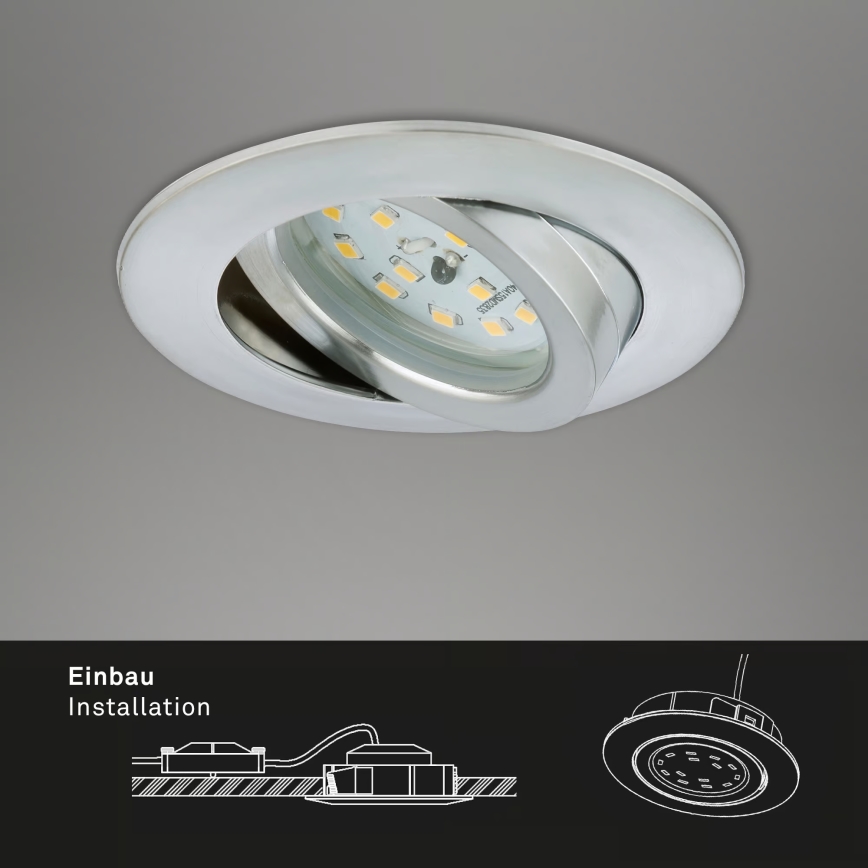 Briloner 7296-039 - Ensemble de 3 spots LED encastrables pour salle de bains, dimmables, 1x LED/6,5 W/230 V, 3000 K, IP23, chrome mat