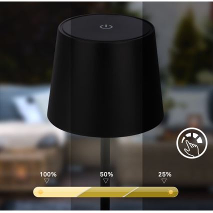 Briloner 7423015 - Lampe de table d'extérieur à intensité variable rechargeable LED/2,6W/5V IP44 2000 mAh noir