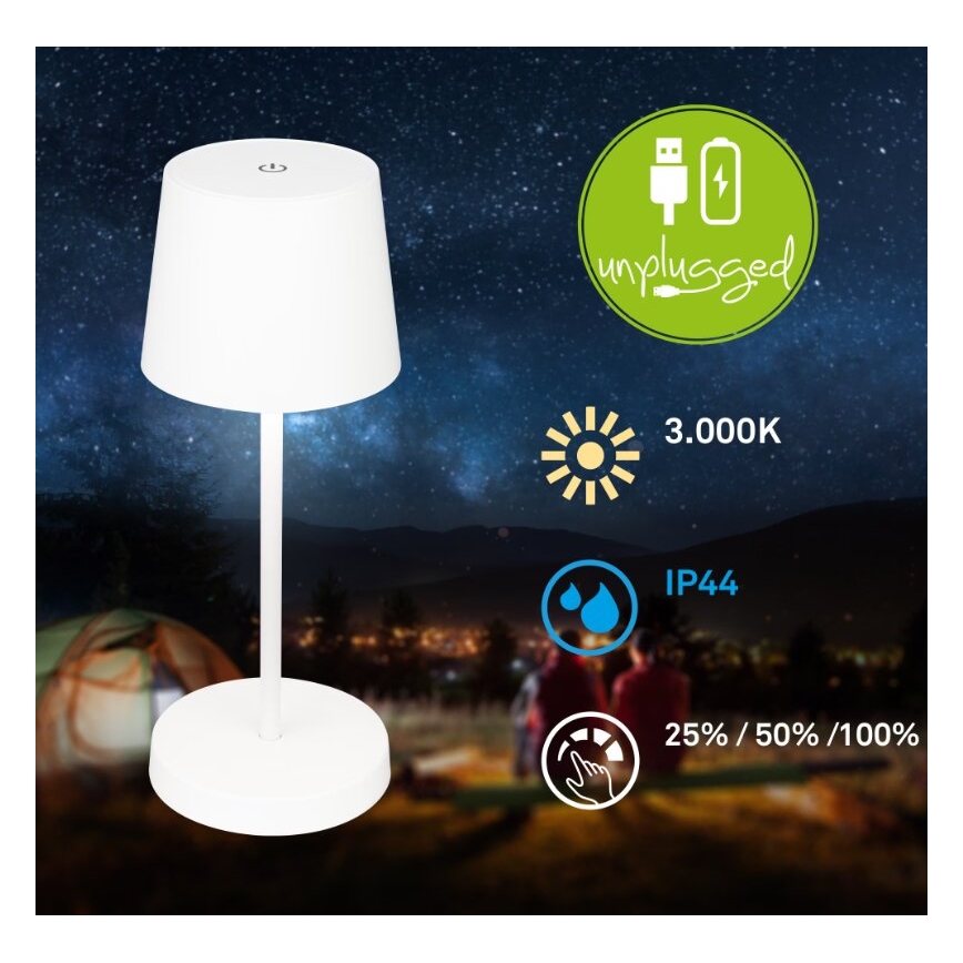 Briloner 7423016 - Lampe de table d'extérieur à intensité variable et rechargeable LED/2,6W/5V 2000mAh IP44 blanc