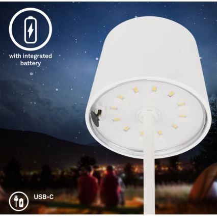 Briloner 7423016 - Lampe de table d'extérieur à intensité variable et rechargeable LED/2,6W/5V 2000mAh IP44 blanc