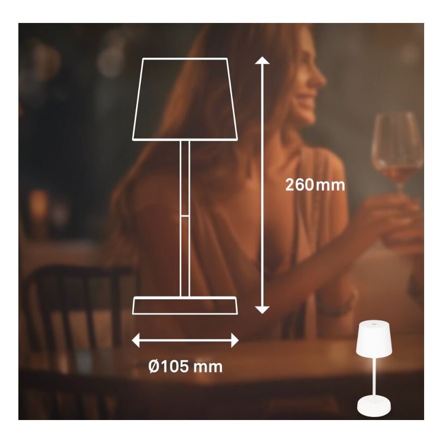 Briloner 7423016 - Lampe de table d'extérieur à intensité variable et rechargeable LED/2,6W/5V 2000mAh IP44 blanc