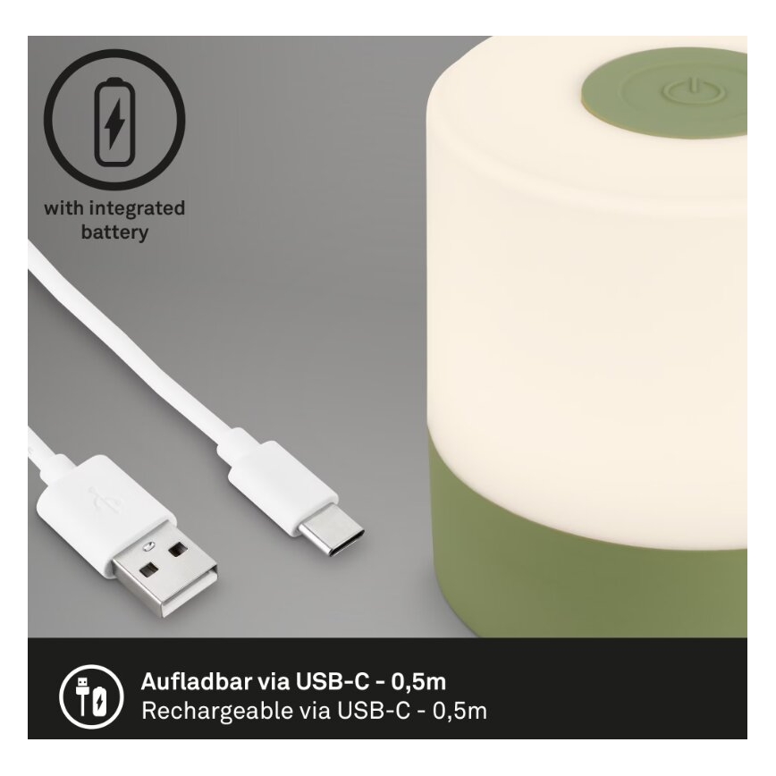 Briloner 7461019 - Lampe de table d'extérieur à intensité variable rechargeable LED/2W/5V IP44 1200 mAh vert