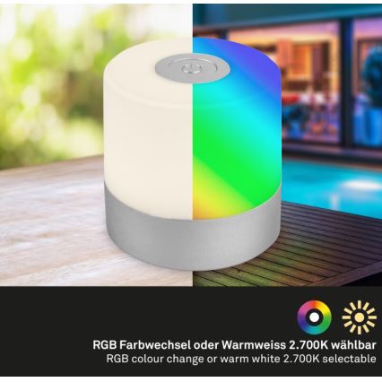 Briloner 7462014 - Lampe de table d'extérieur rechargeable RGB LED/1,5W/5V IP44 1200 mAh chrome mat