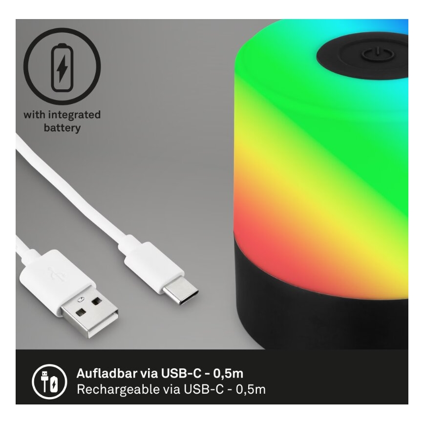 Briloner 7462015 - Lampe de table d'extérieur RGB rechargeable LED/1,5W/5V IP44 noir
