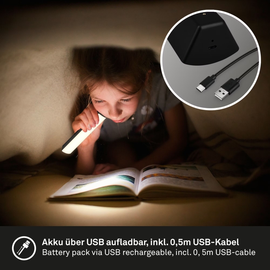 Briloner 7474-015 - Lampe de table extérieure tactile LED dimmable rechargeable 2 en 1 LED/7W/5V 2x2200 mAh USB 3000K IP44 noire