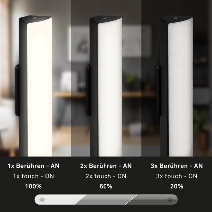 Briloner 7474-015 - Lampe de table extérieure tactile LED dimmable rechargeable 2 en 1 LED/7W/5V 2x2200 mAh USB 3000K IP44 noire