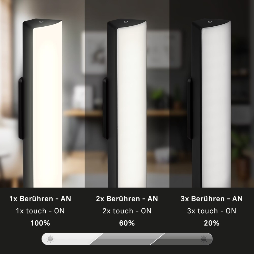 Briloner 7474-015 - Lampe de table extérieure tactile LED dimmable rechargeable 2 en 1 LED/7W/5V 2x2200 mAh USB 3000K IP44 noire