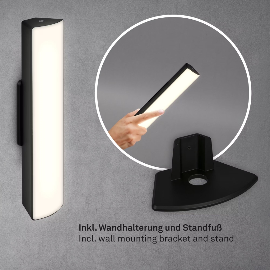 Briloner 7474-015 - Lampe de table extérieure tactile LED dimmable rechargeable 2 en 1 LED/7W/5V 2x2200 mAh USB 3000K IP44 noire