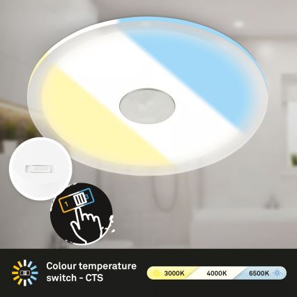 Briloner 7481019 - Plafonnier LED encastré pour salle de bains, 12 W, 230 V, 3 températures de couleur (3000/4000/6500 K), IP44, blanc