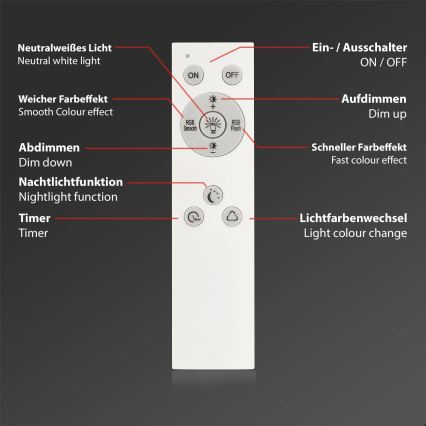Briloner 7491-016 - Plafonnier LED RGBW dimmable SMART LED/22W/230V, 4000K, 42x42 cm, Wi‑Fi Tuya + télécommande