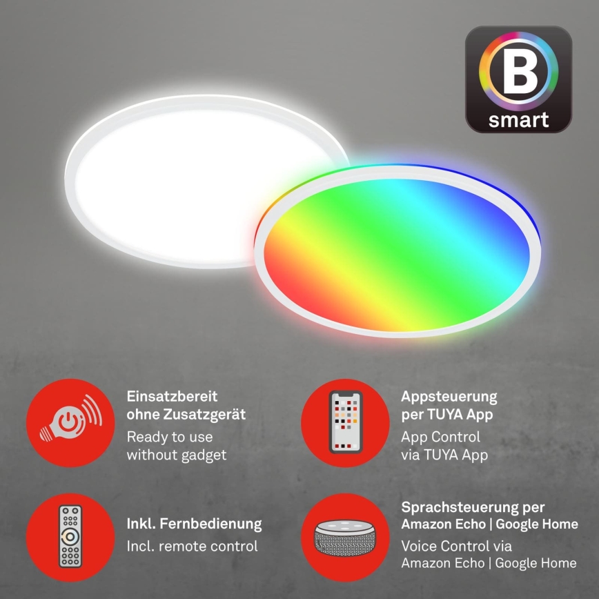 Briloner 7494016 - Plafonnier LED RGBW dimmable SMART LED/22W/230V 4000K Ø 42 cm Wi-Fi Tuya + télécommande