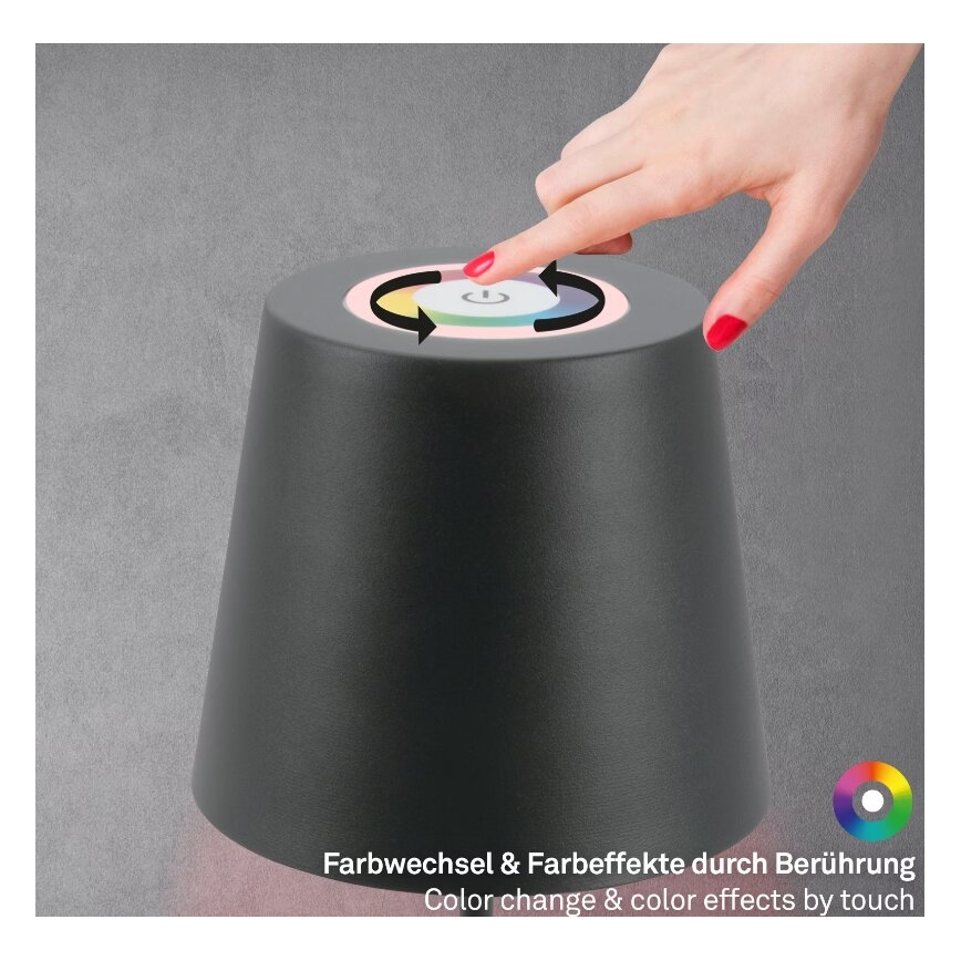Briloner 7507015 - Lampe de table d'extérieur rechargeable LED RGB dimmable 2 en 1 LED/2,5W/5V IP44 1200 mAh anthracite