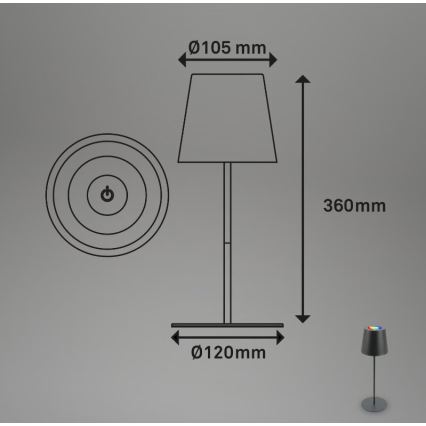 Briloner 7507015 - Lampe de table d'extérieur RGB à intensité variable rechargeable 2en1 LED/2,5W/5V IP44 anthracite