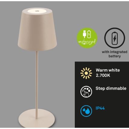 Briloner 7508011 - Lampe de table d'extérieur rechargeable LED dimmable 2 en 1 LED/2,5W/5V IP44 1200 mAh beige