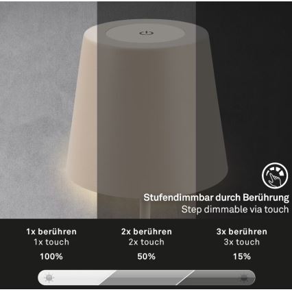 Briloner 7508011 - Lampe de table d'extérieur à intensité variable et rechargeable 2en1 LED/2,5W/5V IP44 beige