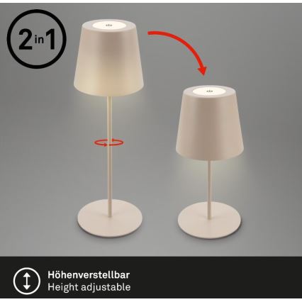 Briloner 7508011 - Lampe de table d'extérieur à intensité variable et rechargeable 2en1 LED/2,5W/5V IP44 beige