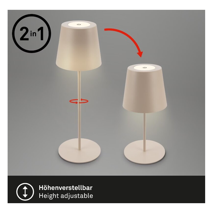 Briloner 7508011 - Lampe de table d'extérieur à intensité variable et rechargeable 2en1 LED/2,5W/5V IP44 beige