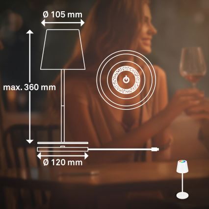 Briloner 7517016 - Lampe de table d'extérieur rechargeable CILANO LED RGBW dimmable, 3W/5V, IP44, 2000 mAh, blanche