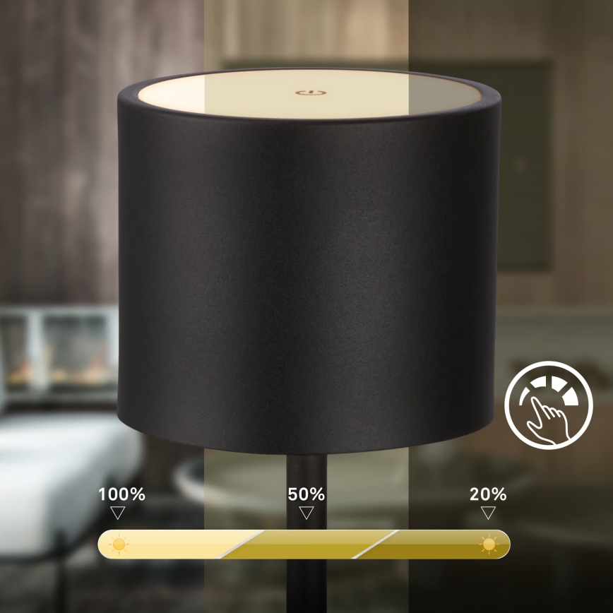 Briloner 7521015 - Lampe de table d'extérieur rechargeable à LED dimmable SIGO LED/2,5W/5V IP44 2600 mAh noire