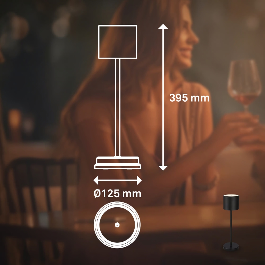 Briloner 7521015 - Lampe de table d'extérieur rechargeable à LED dimmable SIGO LED/2,5W/5V IP44 2600 mAh noire