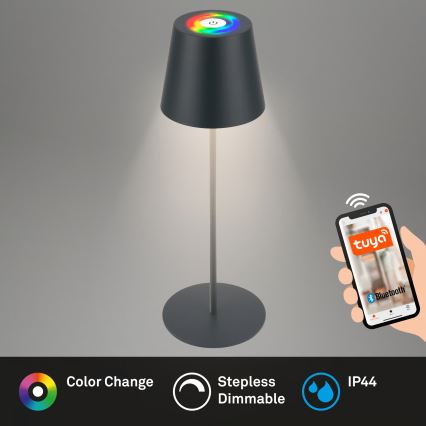 Briloner 7559015 - LED RGB lampe de table d'extérieur rechargeable et dimmable COLORIS LED/3,5W/5V IP44 2000 mAh anthracite Wi-Fi Tuya