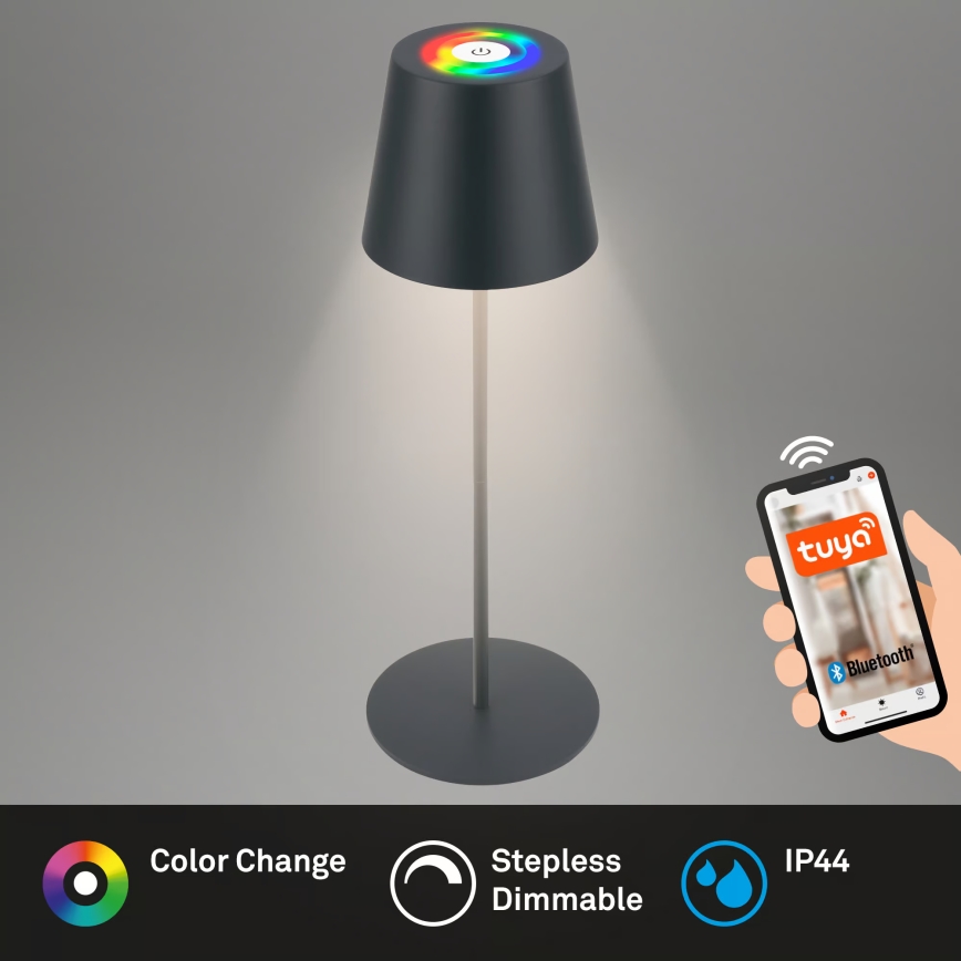 Briloner 7559015 - LED RGB lampe de table d'extérieur rechargeable et dimmable COLORIS LED/3,5W/5V IP44 2000 mAh anthracite Wi-Fi Tuya