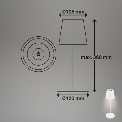 Briloner 7559016 - Lampe de table d'extérieur rechargeable LED RVB dimmable COLORIS LED 3,5W/5V IP44 2000 mAh Wi-Fi Tuya
