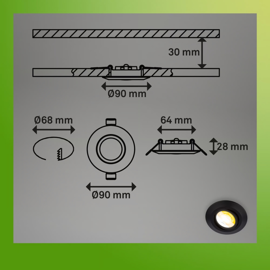 Briloner 7586035 - Lot de 3 spots encastrés LED pour salle de bains KLIRA LED/4,9W/230V 2500/3000/4000K IP23 noir
